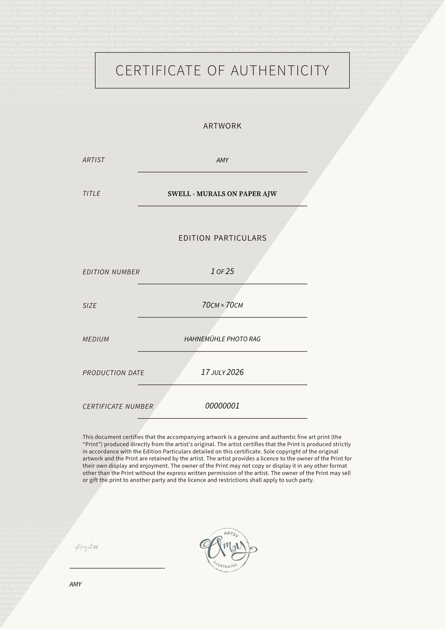 SWELL - Murals on Paper AjW — Certificate of Authenticity